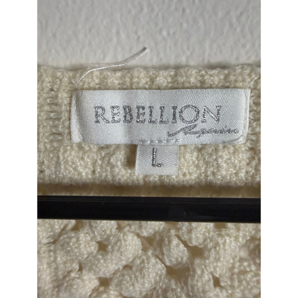 Women's Rebellion Cream Multicolor Grannycore Crochet V-Neck Sweater L - Picture 3 of 4